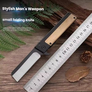 Cuchillo Plegable Portátil de Acero Inoxidable con Mango de Bambú, Cuchillo Táctico EDC para Caza al Aire Libre - Product Image 2