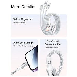 SAMZHE - Cable <span class=keywords><strong>de</strong></span> Datos USB-A 2 en 1 Trenzado Blanco <span class=keywords><strong>de</strong></span> 1.5 m, PD100W 6A Tipo-C/L, Cable <span class=keywords><strong>de</strong></span> Carga Rápida para <span class=keywords><strong>iPhone</strong></span> 14/13/<span class=keywords><strong>12</strong></span>, iPad, CarPlay - Product Image 4