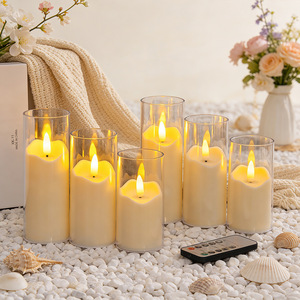 Bougie cylindrique LED coupe-vent, bougie en cire à flamme vacillante simulée avec base en métal pour cheminée de Noël - Product Image 2