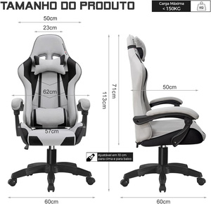 Chaises de jeu ergonomiques automatiques en tissu intégral avec <span class=keywords><strong>coussin</strong></span> de ressort pour ordinateur de bureau de course pour joueurs de PC gris - Product Image 6