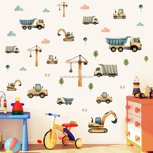 Escavatore giocattolo ingegneria cartoni animati adesivi da parete camera del ragazzo decorazione scuola materna PVC carta da parati autoadesivi - Product Image 4