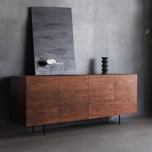 מזנון מעץ מלא בסגנון וואבי סאבי, ארון טלוויזיה גבוה, נירוסטה, 2 מגירות, 2 מדפים מתכווננים, ריהוט מודרני לסלון - Product Image 3