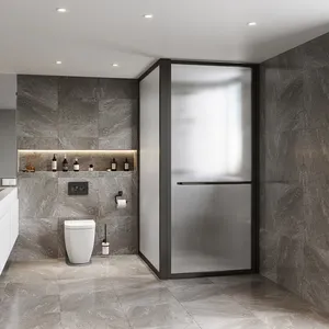 DDP Service Bathroom Shower Rooms Glass Cabin Frosted Open Satin Shower Cubicle Black Framed Pivot Shower Enclosure