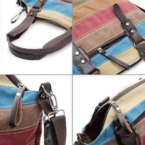 Colorful <b>Canvas</b> Messenger Bag Striped <b>Handbags</b> for Women Ladies - Product Image 6