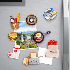 Lot de 10 aimants de réfrigérateur mignons 3D sur le thème de la nourriture : pain, fromage, burger, lait, café, poêle, tomate - Souvenir de Paris, France - Product Image 3