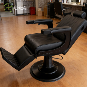 Fauteuil de Barbier de Luxe en Cuir Noir avec Base Ronde Dorée, Petit Fauteuil de <span class=keywords><strong>Coiffure</strong></span> et de Rasage pour Salon Moderne - Product Image 5