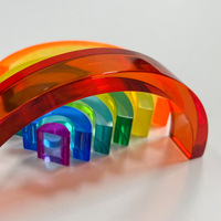 Blocs de construction en bois transparents arc-en-ciel - Jouets éducatifs Montessori pour enfants, ensemble de 40 pièces, thème bâtiments modernes à l'échelle 1:8