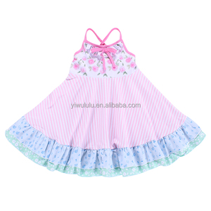 Robe à rayures pour petites filles, motif floral, style bohème, tenue d'été - Product Image 1