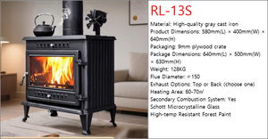 60-70 ㎡ Fourneau de chauffage de <span class=keywords><strong>fonte</strong></span>, échappement supérieur/arrière, <span class=keywords><strong>peinture</strong></span> à hautes températures-RL-13S - Product Image 2