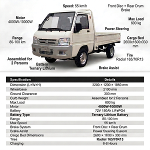 รถบรรทุกไฟฟ้าปรับแต่งได้ 10KW 4000W ระยะทางวิ่ง 240 กม. รถ<span class=keywords><strong>กระบะ</strong></span>บรรทุกขนาดเล็ก จัดส่งแบบ SKD ราคาโรงงาน ปรับแต่งโลโก้ สี X - Product Image 2
