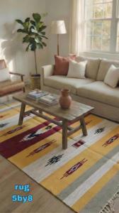 Tribal Geometric Stripe Cotton <b>Rug</b> 5x8 Handmade Carpet with Tassels <b>Boho</b> Floor Mat Living Room Decor - Product Image 1