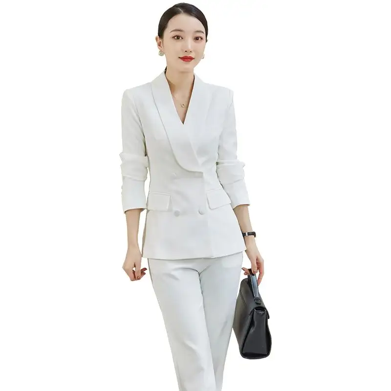 Korean Fashion Elegant Women tuxedo Business Office Suit Woman Pants Set