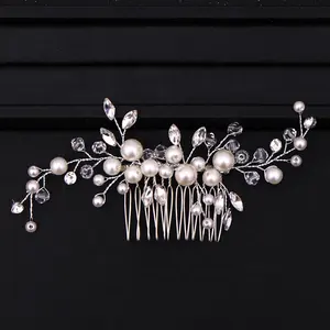 Zilver Kleur Tiara Kammen Voor Vrouwen Bruid Goedkope Parel Kristal Hoofddeksel Bruiloft Haar Accessoires Bruids Sieraden