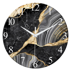 Purple Gold Marble Quartz Glass Silent Analog <b>Battery</b> Powered Decorative Wall <b>Clock</b> for Living Room Bedroom Hallway - Product Image 1