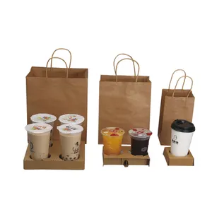 Bolsas de papel Kraft personalizadas para compras, bolsas de papel Kraft con asa, color marrón y blanco, venta al por mayor