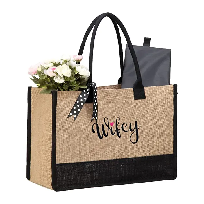 Eco wieder verwendbare benutzer definierte Logo Hochzeit Shopping Jute Gunny Handtasche Sac kleinen Geschenk beutel Leinen Einkaufstasche