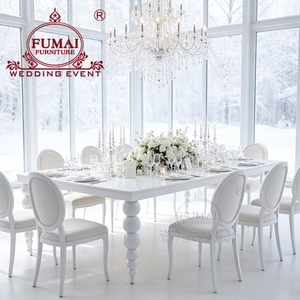 Wholesale Commercial Hotel Furniture <b>White</b> Iron Metal Glass Top 12 Seater Banquet <b>Tables</b> and Chairs - Product Image 4