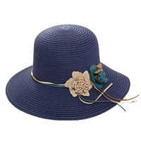 Chapeau de plage d'été en papier de paille tissé personnalisable en gros pour les femmes à larges bords belles fleurs pour la pêche en plein air décontracté
