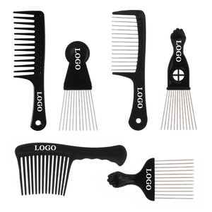 Peigne à cheveux antistatique en plastique avec logo personnalisé Peigne de barbier noir de haute qualité Peigne à cheveux <span class=keywords><strong>afro</strong></span> à dents larges - Product Image 1