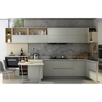 Ensemble d'armoires de cuisine modernes en bois massif, écologiques, sur mesure, finition laquée mate, portes sans poignées, OEM ODM, vente en gros pour villas