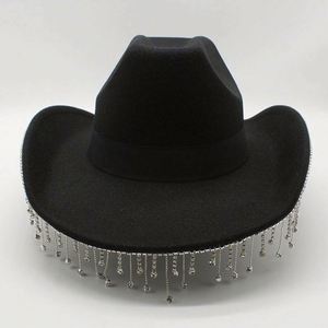 Chapeaux Fedora en feutre polyester et coton pour hommes, ornés de strass, style cowboy, vente en gros - Product Image 1