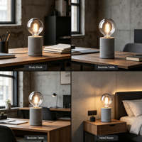 Base de lampe de table industrielle en béton gris, support conique en ciment avec texte gravé pour éclairage de table