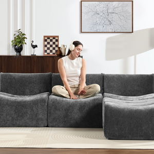 Drop Shipping New Design Meroow MS3 L-Shaped Modular Sofa with Integrated High Back, Anti-slip Base Wavy Couch <b>UK</b> Stock - Product Image 3