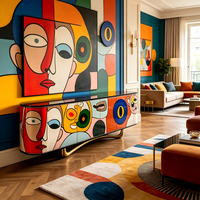 Buffet de luxe italien peint à la main, meuble de rangement moderne d'art abstrait pour villa, salon, hôtel de charme, mobilier de projet