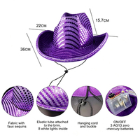 Sombreros de Lentejuelas LED de Estilo Clásico Vaquero, de Poliéster, para Fiestas, Festivales, Navidad, Halloween, Disfraces, Cosplay, al por Mayor