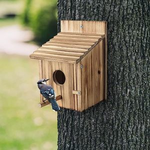 Nichoirs à oiseaux en bois au design moderne, durables pour l'extérieur, nichoir suspendu pour pinsons, colibris, cardinaux, jardin, campagne - Product Image 3