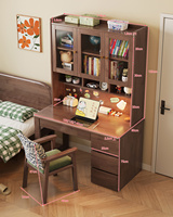 Bureau en bois massif avec bibliothèque et étagère intégrées, ensemble de table d'étude pour enfants, bureau d'écriture pour étudiants pour chambre à coucher et usage domestique