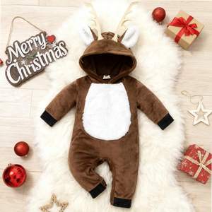 Costume <span class=keywords><strong>de</strong></span> cerf pour bébé Beipegin, garçons et filles, nouveau-né, combinaison en flanelle à capuche, grenouillère, combinaison <span class=keywords><strong>de</strong></span> Noël, Halloween, fabriqué en Chine - Product Image 3