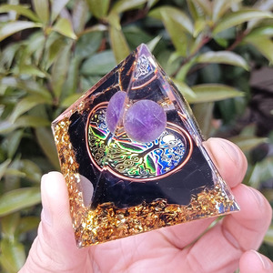 Kogiya <b>Crystal</b> Pyramid Resin Epoxy Ornament With Purple Sphere And <b>Tree</b> Of Life Internal Engraving For Home Decoration - Product Image 3