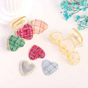 ผ้าลายตารางรูปหัวใจ กระดุมผ้า DIY อุปกรณ์ตกแต่งเครื่องประดับ 12 สีแบบสุ่ม  งานเคลือบอีพ็อกซี่เรซิ่น - Product Image 2