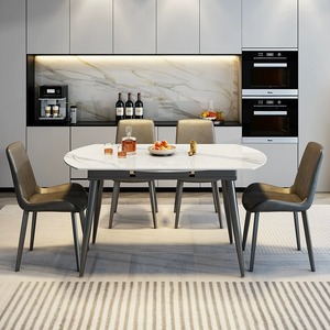 Mesas <span class=keywords><strong>de</strong></span> Comedor Redondas Extensibles <span class=keywords><strong>de</strong></span> Piedra Sinterizada Blanca con Patas <span class=keywords><strong>de</strong></span> Metal Negro para 4, 6 u 8 Personas, Muebles para el Hogar, <span class=keywords><strong>Mesa</strong></span> <span class=keywords><strong>de</strong></span> Comedor para Apartamento - Product Image 4