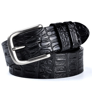 Ceinture pour homme en cuir véritable de vachette à motif crocodile avec boucle en alliage, vente en gros, boucle à ardillon vintage, stock usine disponible - Product Image 1