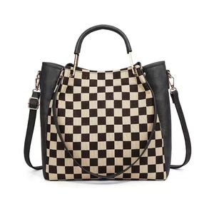 Wholesale Women's Fashion PU Leather Checkered Plaid Hobo Shoulder <b>Handbag</b> Adjustable Strap Zipper for <b>Summer</b>/Winter/Autumn - Product Image 2