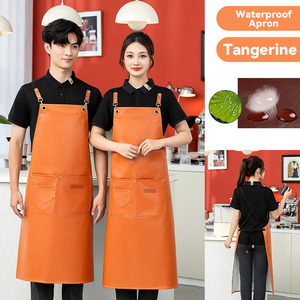 HUAN TE PU Soft Leather Twill Apron Logo Printing Waterproof ,Oil-Proof for Catering Restaurant Supermarket Kitchen Work <b>Clothes</b> - Product Image 3