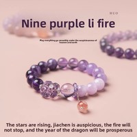 Bracelet perlé violet pour femme 2024, avec améthyste, cristaux et strass, thème Année du Dragon, cadeau idéal