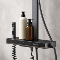 Ensemble de douche mural intelligent 4 fonctions en cuivre brossé avec affichage numérique pour salle de bain, style clavier de piano, pommeau de douche céramique effet pluie doux, idéal pour usage hôtelier