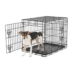 Köpek sandık köpek kulübesi hayvan kafesi çift kapı katlanır Metal köpek kafesi eğitim Pet davranış