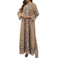 Imprimé floral musulman luxe perles femmes robes moyen-orient élégant Maxi longue col en v femmes robe Abaya