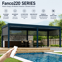 Pérgola con Techo de Láminas Resistentes a la Nieve 3x3, con Estructura de Aluminio, Protección Contra la Lluvia, Pantalla Contra el Viento y Toldo Ajustable