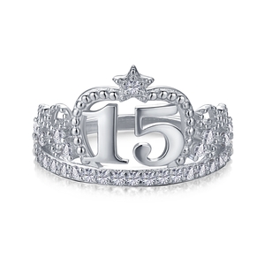 Dylam Symbol Quinceanera <span class=keywords><strong>Queen</strong></span> <span class=keywords><strong>of</strong></span> Star Girl zircone cubico 15 anni regalo di compleanno Anillo de 15 anos anelli in argento Sterling - Product Image 1