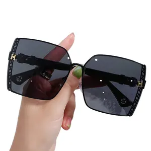 Dropshipping 2023 fashion H square frameless sunglasses female street pat Tiktok thin explosive personality big glasses S135