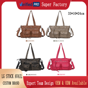 Y2K Vintage Damen Umhängetasche Gewaschenes PU-Leder Shopper mit Mehreren Taschen Retro Street Style Personalisierte Schultertasche - Product Image 2