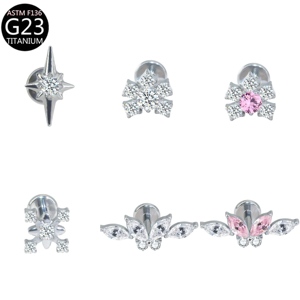Perhiasan <span class=keywords><strong>Titanium</strong></span> yang Dapat Disesuaikan, Perhiasan Tindik Tubuh, Anting Stud Zirkonia Kubik, Anting Bibir Berlapis Emas untuk Wanita - Product Image 2