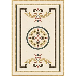 Foyer Cream Marfil Natural Stone Marble Waterjet Floor Tile medaglione Pattern