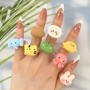 Schattige Plastic Ring Voor Vrouwen Mannen Mooie Kikker Olifant Tijger Schapen Octopus Konijn Chick Vinger Ringen Mode Sieraden Geschenken