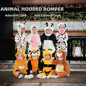 Grosir Baju Tidur Anak Musim Semi Gugur Motif Kartun 3D Hewan Bahan Polyester Flanel untuk Balita Laki-laki & Perempuan Berkerudung dengan Ritsleting - Product Image 2